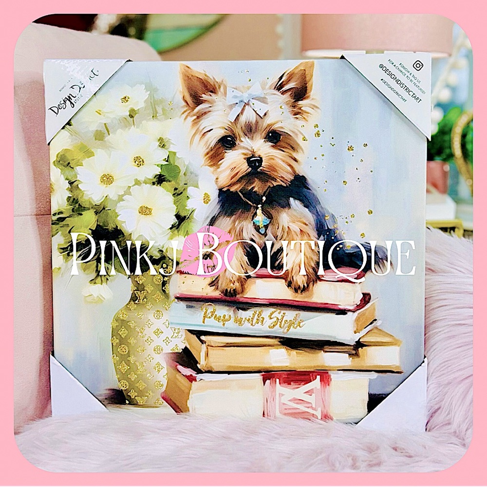💗{Design District} Adorable Yorkie LV Floral Glitter Canvas Fashion Wall Art!